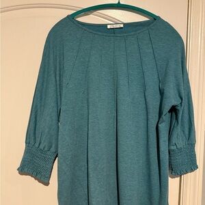 Green Pleated Smocked Blouse